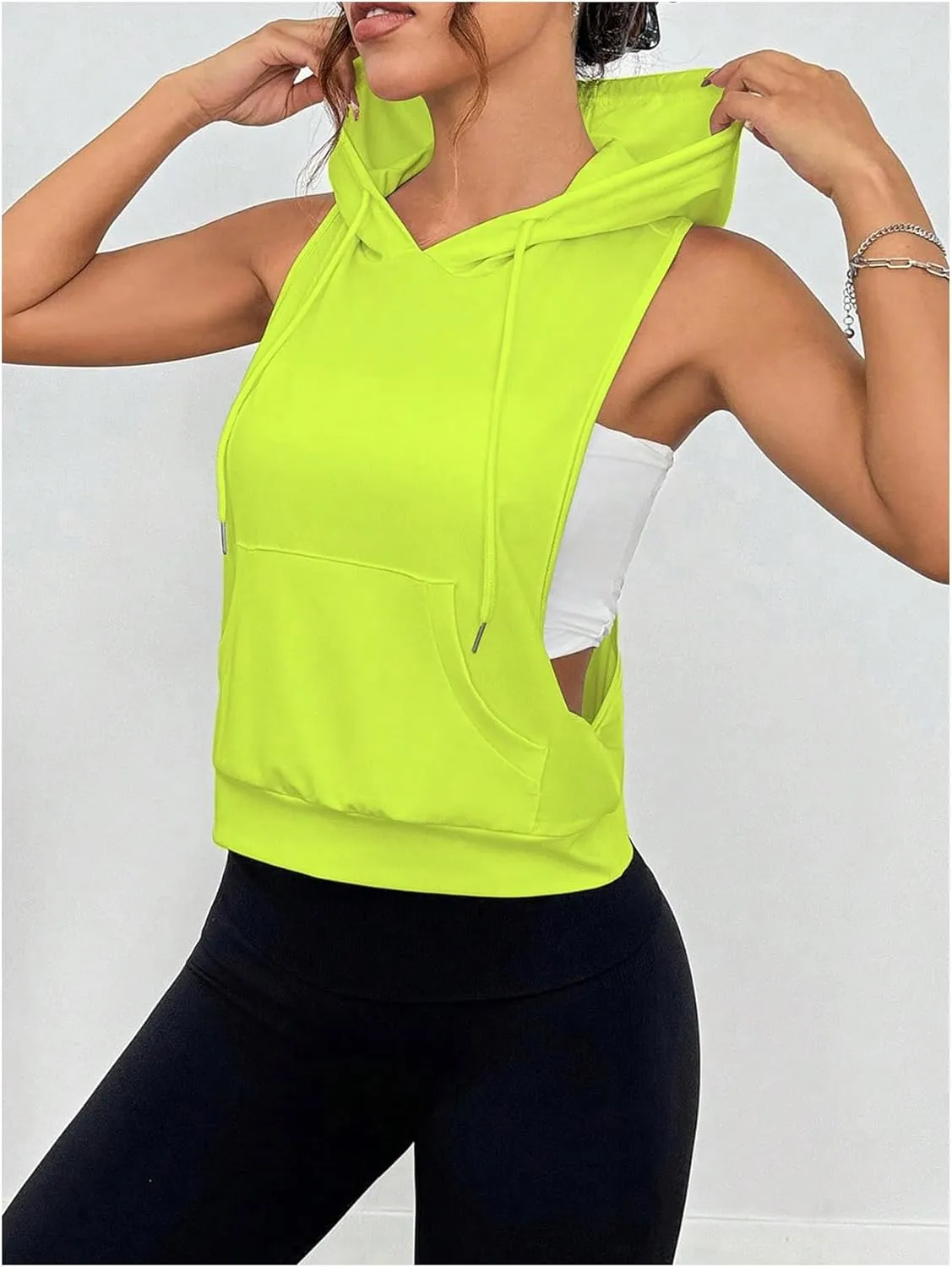 SweatyRocks Women's Low Cut Racerback Workout Tank Tops Cropped Hooded Tanks with Pocket