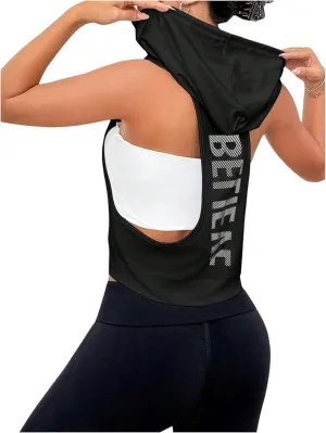 SweatyRocks Women's Low Cut Racerback Workout Tank Tops Cropped Hooded Tanks with Pocket