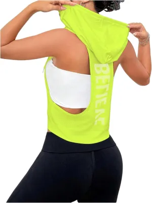 SweatyRocks Women's Low Cut Racerback Workout Tank Tops Cropped Hooded Tanks with Pocket