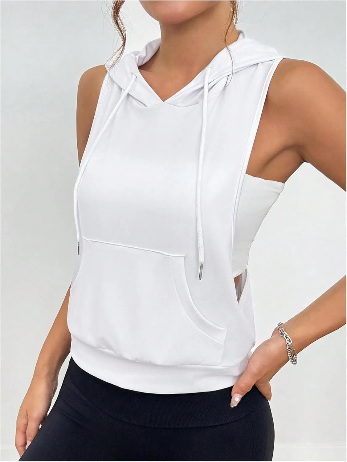 SweatyRocks Women's Low Cut Racerback Workout Tank Tops Cropped Hooded Tanks with Pocket