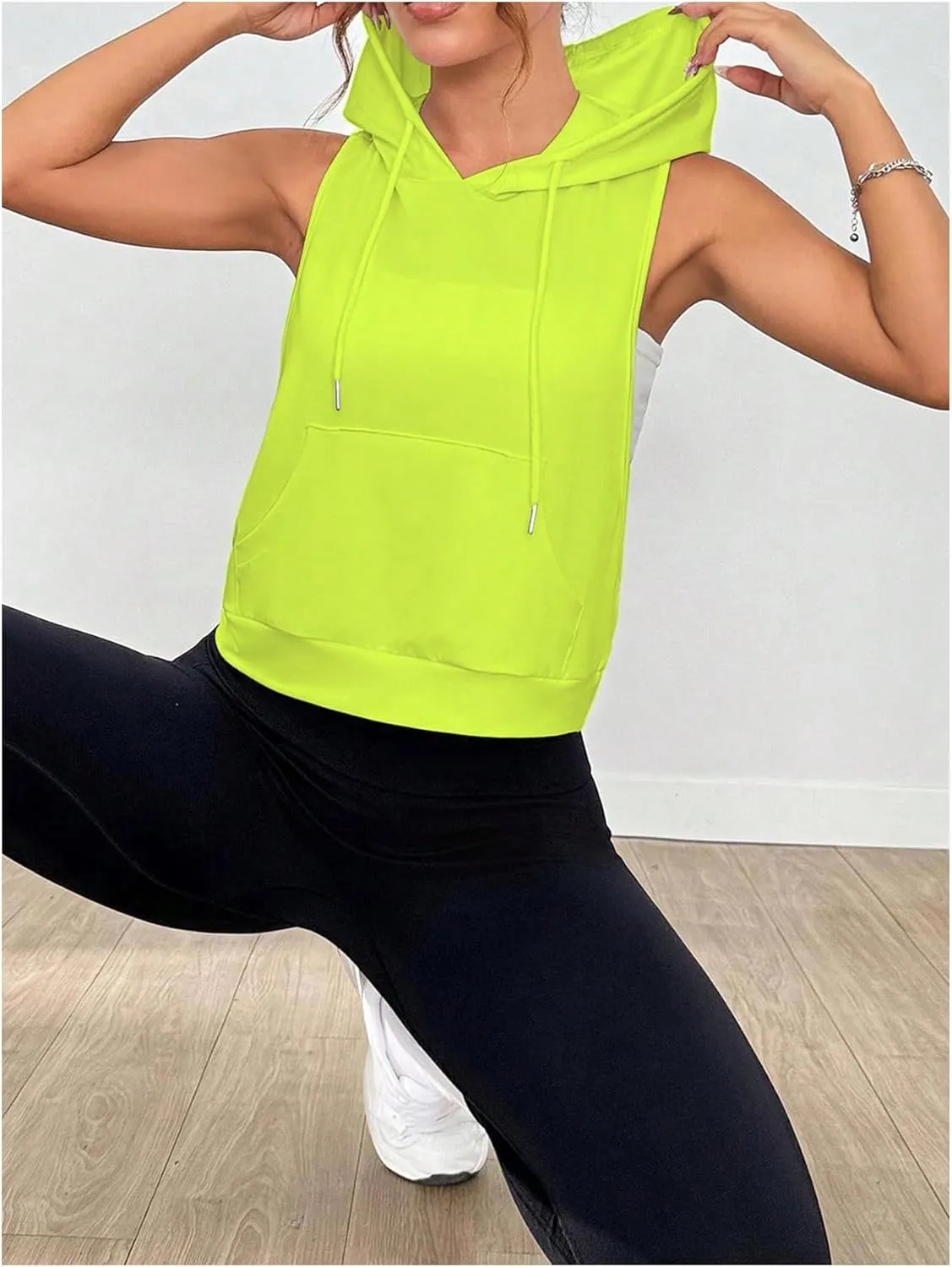 SweatyRocks Women's Low Cut Racerback Workout Tank Tops Cropped Hooded Tanks with Pocket
