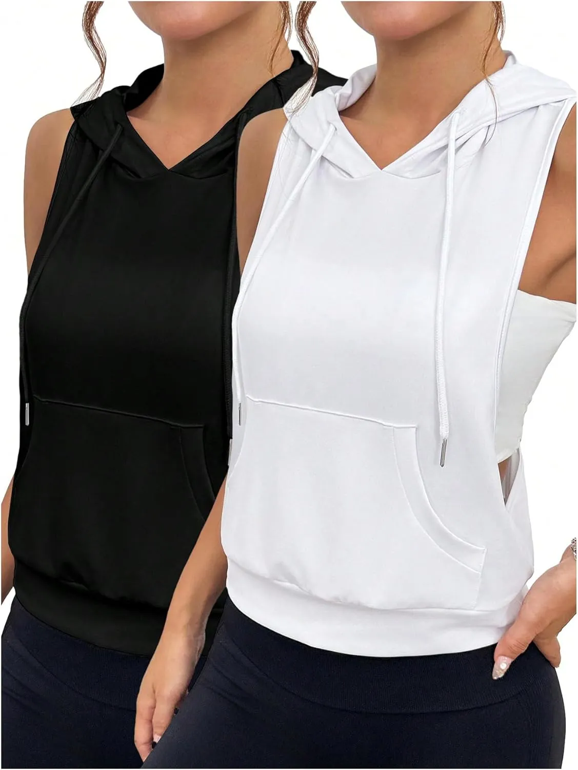 SweatyRocks Women's Low Cut Racerback Workout Tank Tops Cropped Hooded Tanks with Pocket