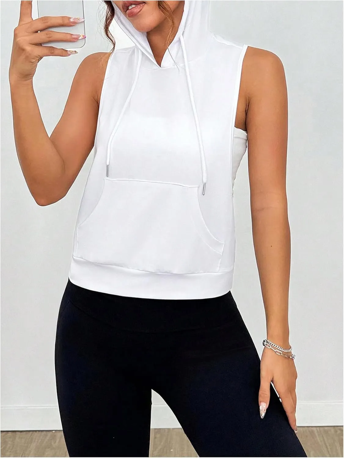 SweatyRocks Women's Low Cut Racerback Workout Tank Tops Cropped Hooded Tanks with Pocket