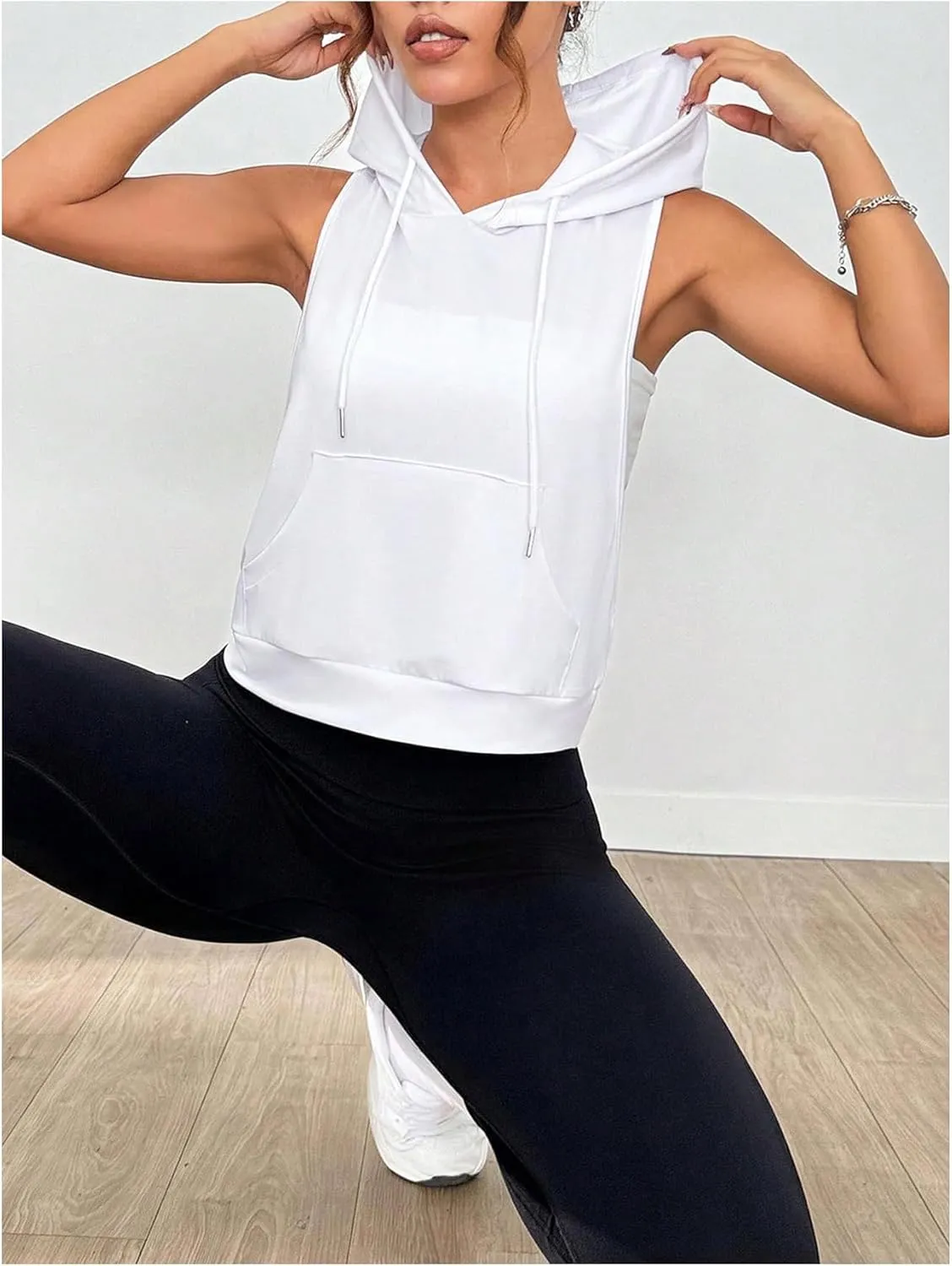 SweatyRocks Women's Low Cut Racerback Workout Tank Tops Cropped Hooded Tanks with Pocket