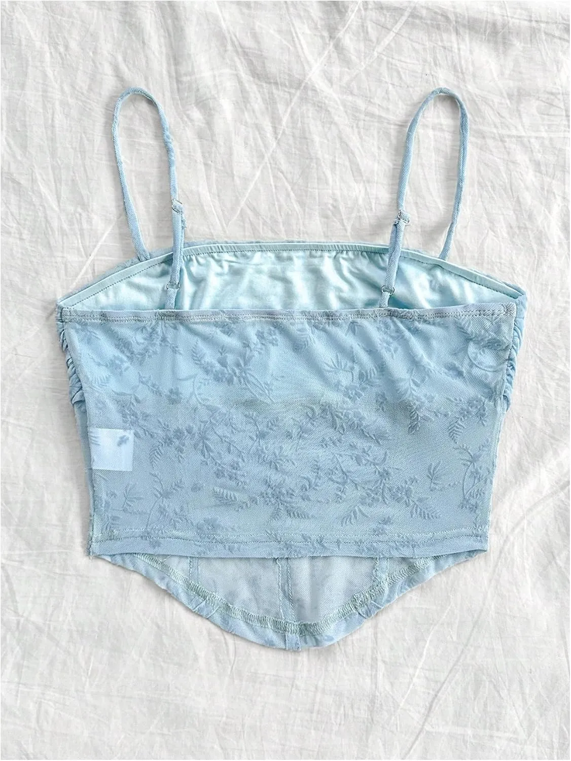 SweatyRocks Women's Sheer Mesh Embroidery Camisole Ruched Fitted Corset Crop Tops