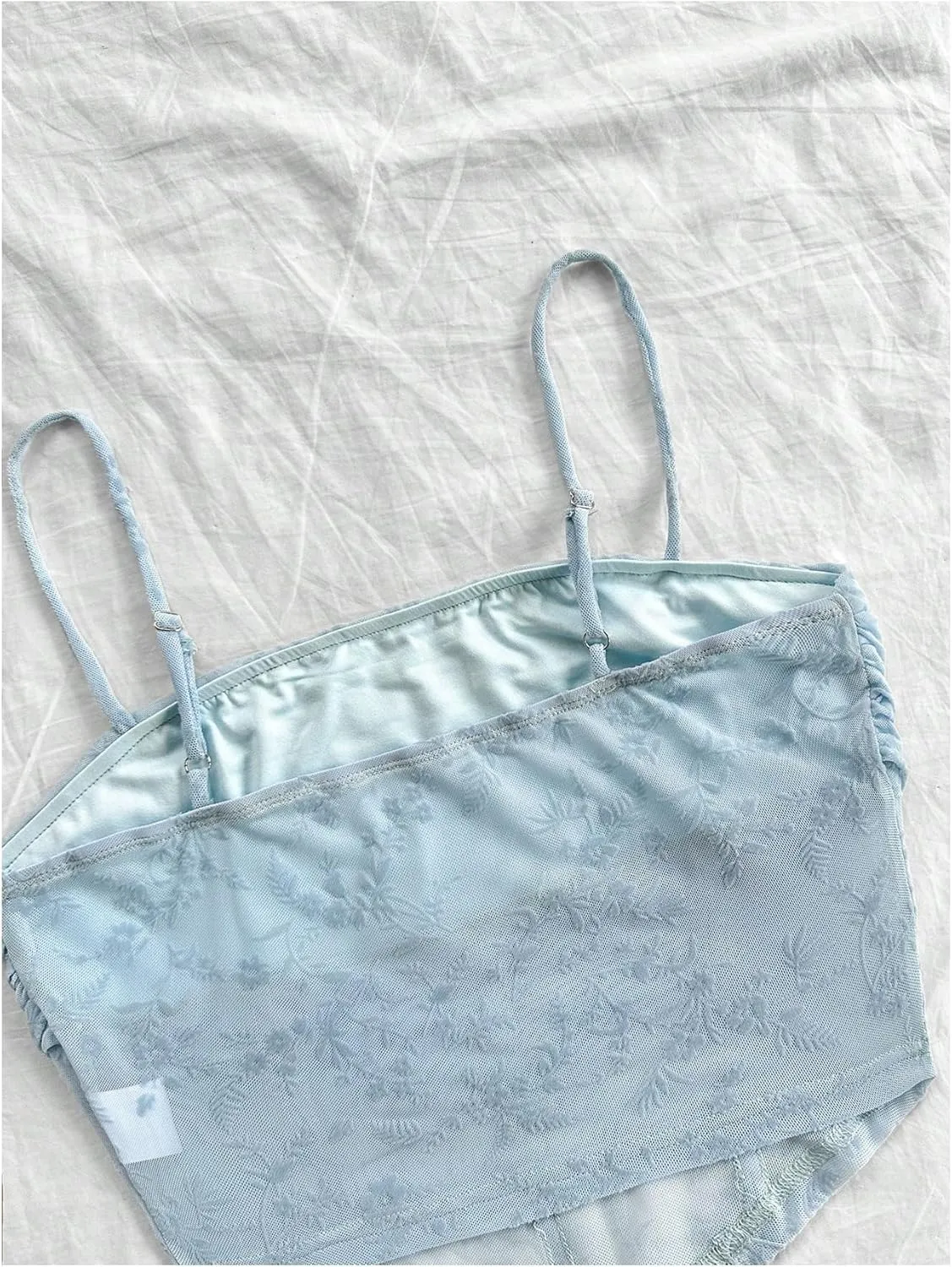 SweatyRocks Women's Sheer Mesh Embroidery Camisole Ruched Fitted Corset Crop Tops