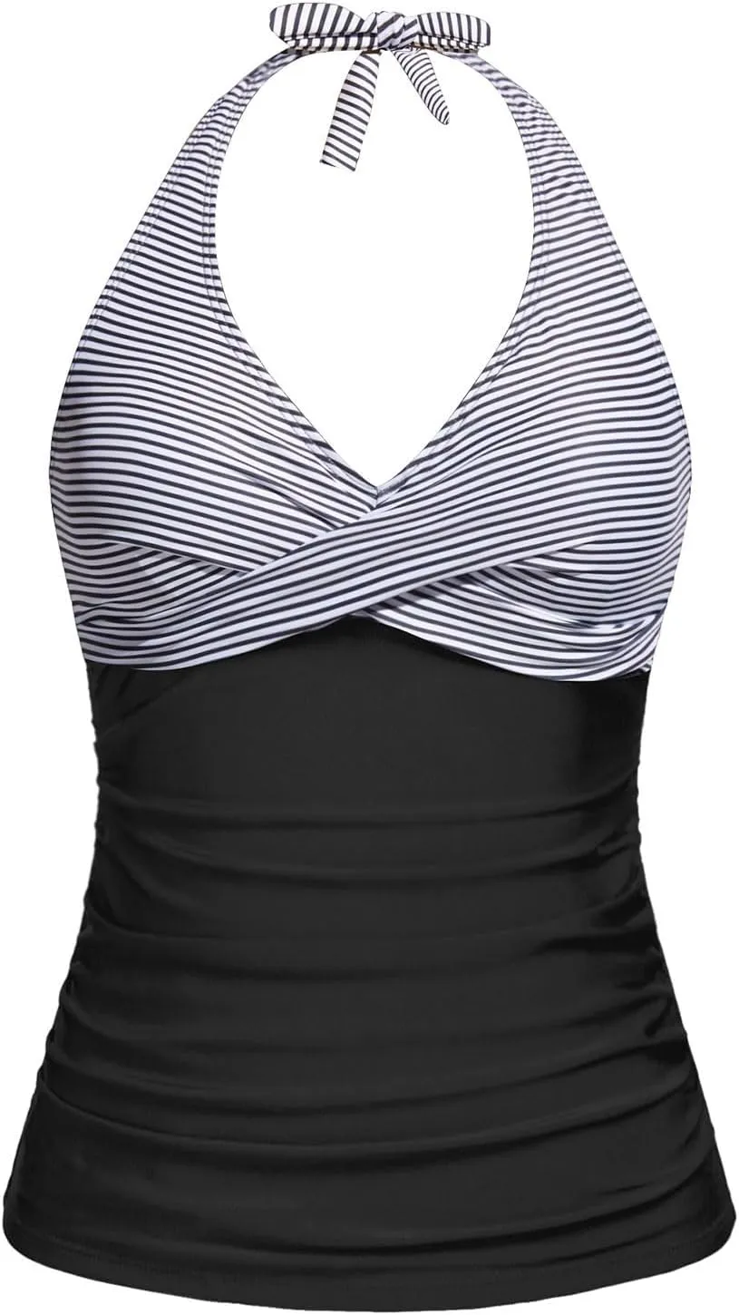 Tempt Me Womens Tankini Top Halter Tummy Control Swim Tops Only Twist Front V Neck Bathing Suit No Bottom