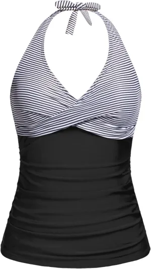 Tempt Me Womens Tankini Top Halter Tummy Control Swim Tops Only Twist Front V Neck Bathing Suit No Bottom