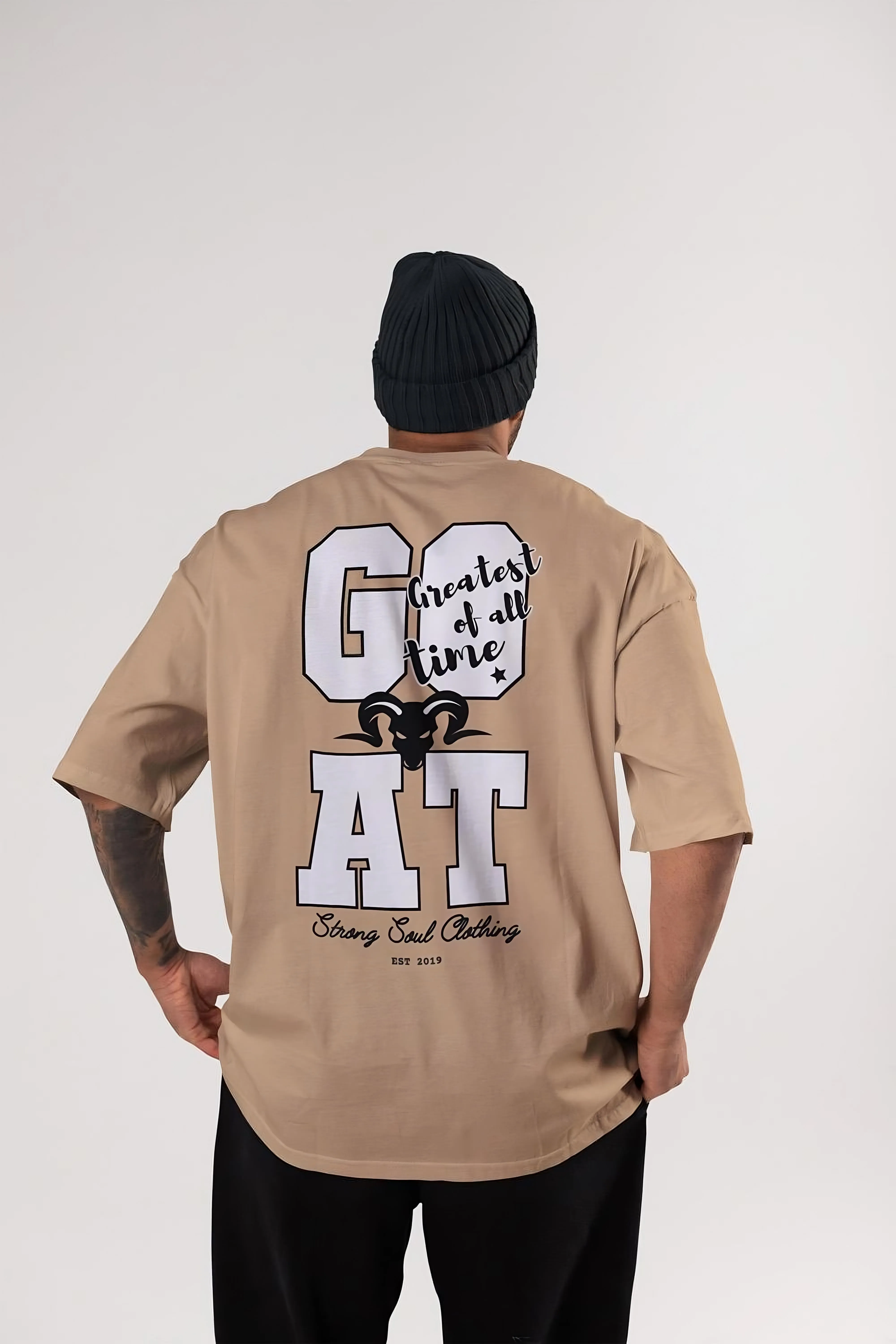 The GOAT - Beige - Gym Oversized T Shirt