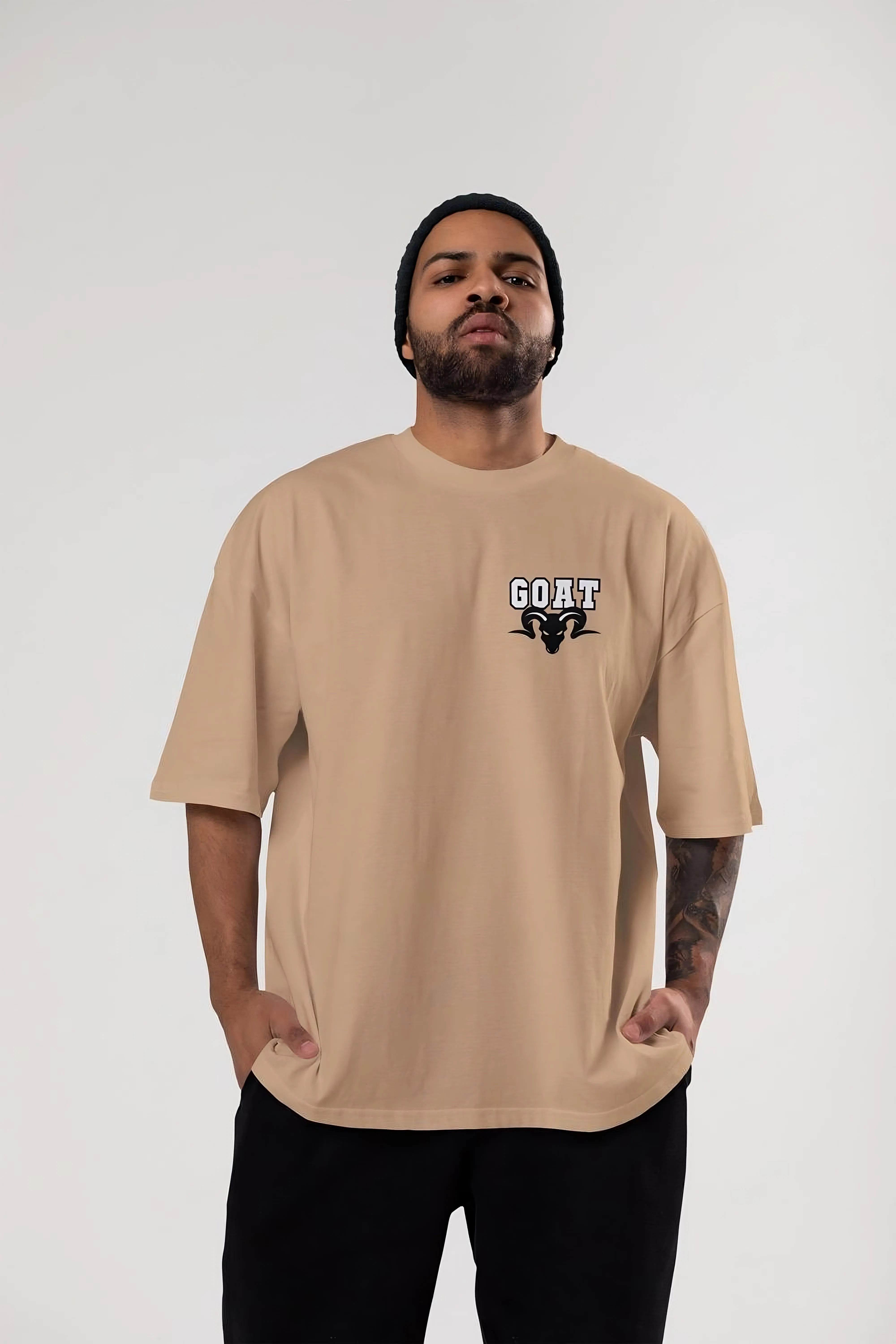 The GOAT - Beige - Gym Oversized T Shirt