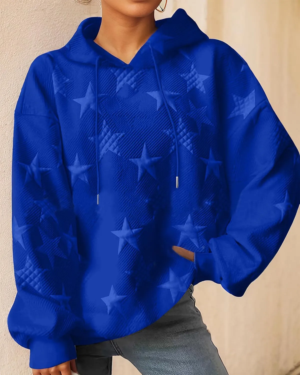 TIAFORD Women's Oversized Star Embossed Graphic Hoodies Fall Casual Long Sleeve Hoodie Cute Pullover Tops for Women
