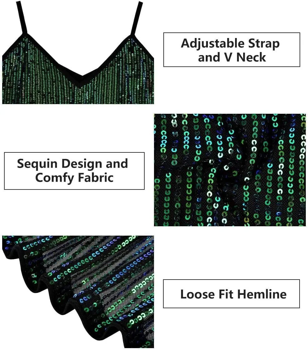 TIYOMI Plus Size Tank Tops for Women Sexy V Neck Strappy Sequin Sparkle Shimmer Camisole Glitter Party Sleeveless Tops