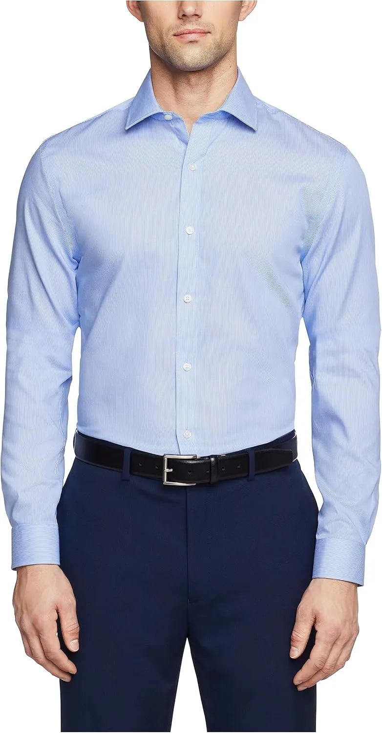 Tommy Hilfiger Mens Slim Fit Non Iron Stripe Dress Shirts, Mist, 15.5 Neck 34-35 Sleeve US