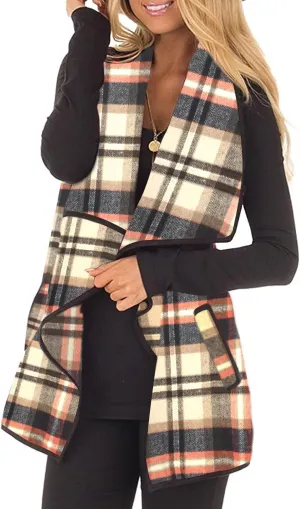 Unidear Womens Buffalo Plaid Vest Casual Lapel Open Front Sleeveless Cardigan Jacket Coat with Pockets