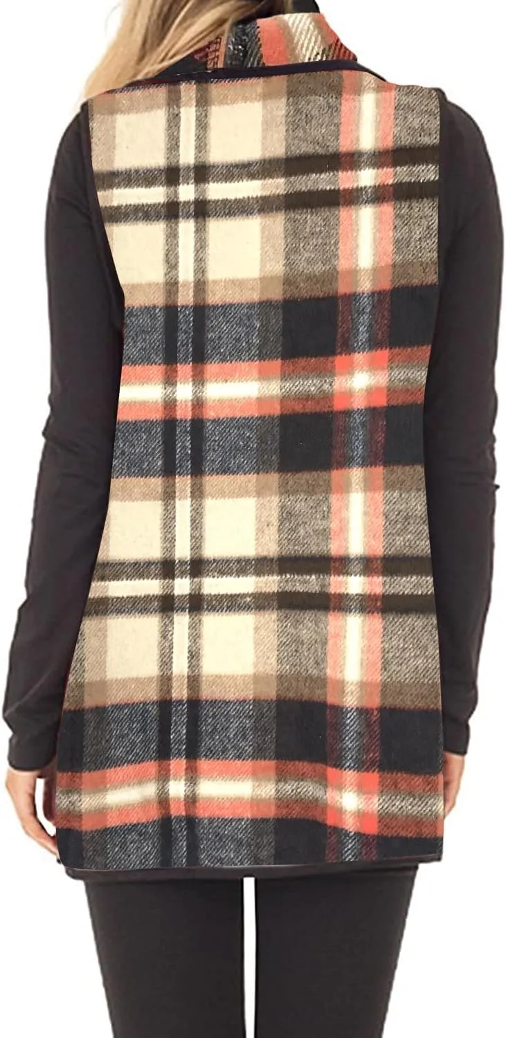 Unidear Womens Buffalo Plaid Vest Casual Lapel Open Front Sleeveless Cardigan Jacket Coat with Pockets