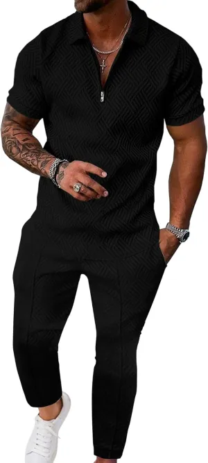 UOUA Mens Sweat Suits Set Tracksuit 2 Piece Outfits Short Sleeve Casual Sweatshirt & Loose Jogging Pants