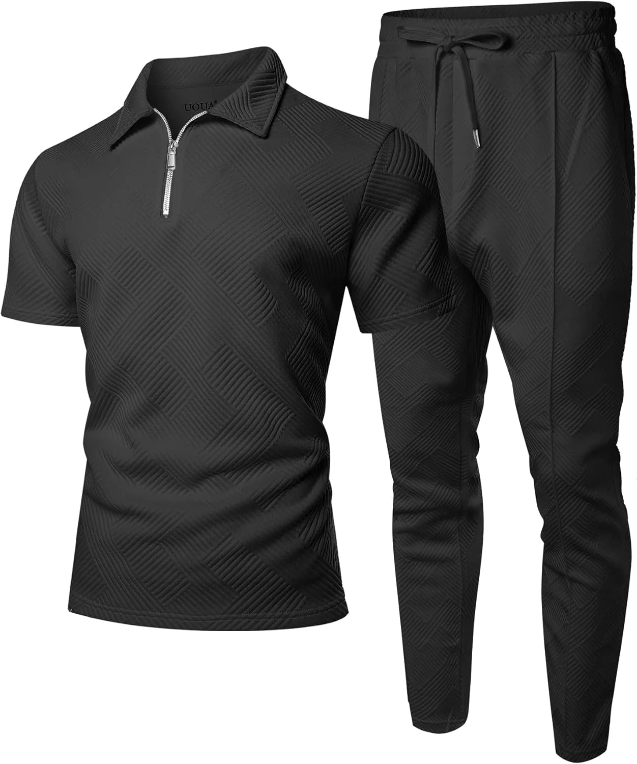 UOUA Mens Sweat Suits Set Tracksuit 2 Piece Outfits Short Sleeve Casual Sweatshirt & Loose Jogging Pants