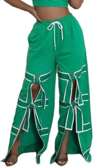 Vaceky Bow Tie Sweatpants Women Wide Leg Split Flowy Casual Trouser Pants