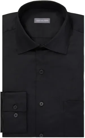 Van Heusen Men's Dress Shirts Regular Fit Lux Sateen Stretch Solid, Black, 17" Neck 34"-35" Sleeve