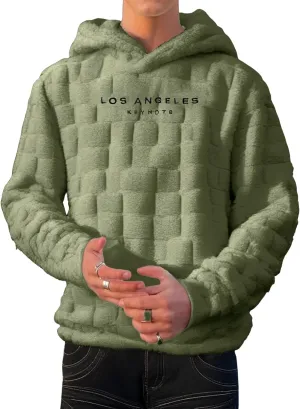 Verdusa Men's Fuzzy Pullover Hoodie Long Sleeve Letter Embroidery Hooded Sweatshirt