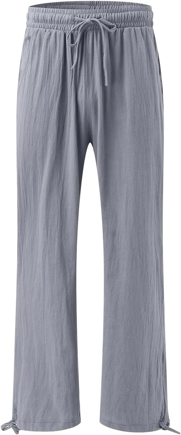Wide Leg Pants Woman High Waisted Elastic Waist Lounge Pants Stretchy Loose Workout Palazzo Pants with Pockets, Large