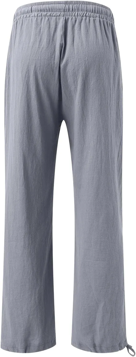 Wide Leg Pants Woman High Waisted Elastic Waist Lounge Pants Stretchy Loose Workout Palazzo Pants with Pockets, Large