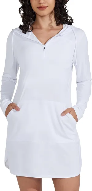 Willit Women's UPF 50  Swim Cover-Up Dress Hooded Beach Sun Long Sleeve Swimwear Quick Dry SPF Swim Shirts
