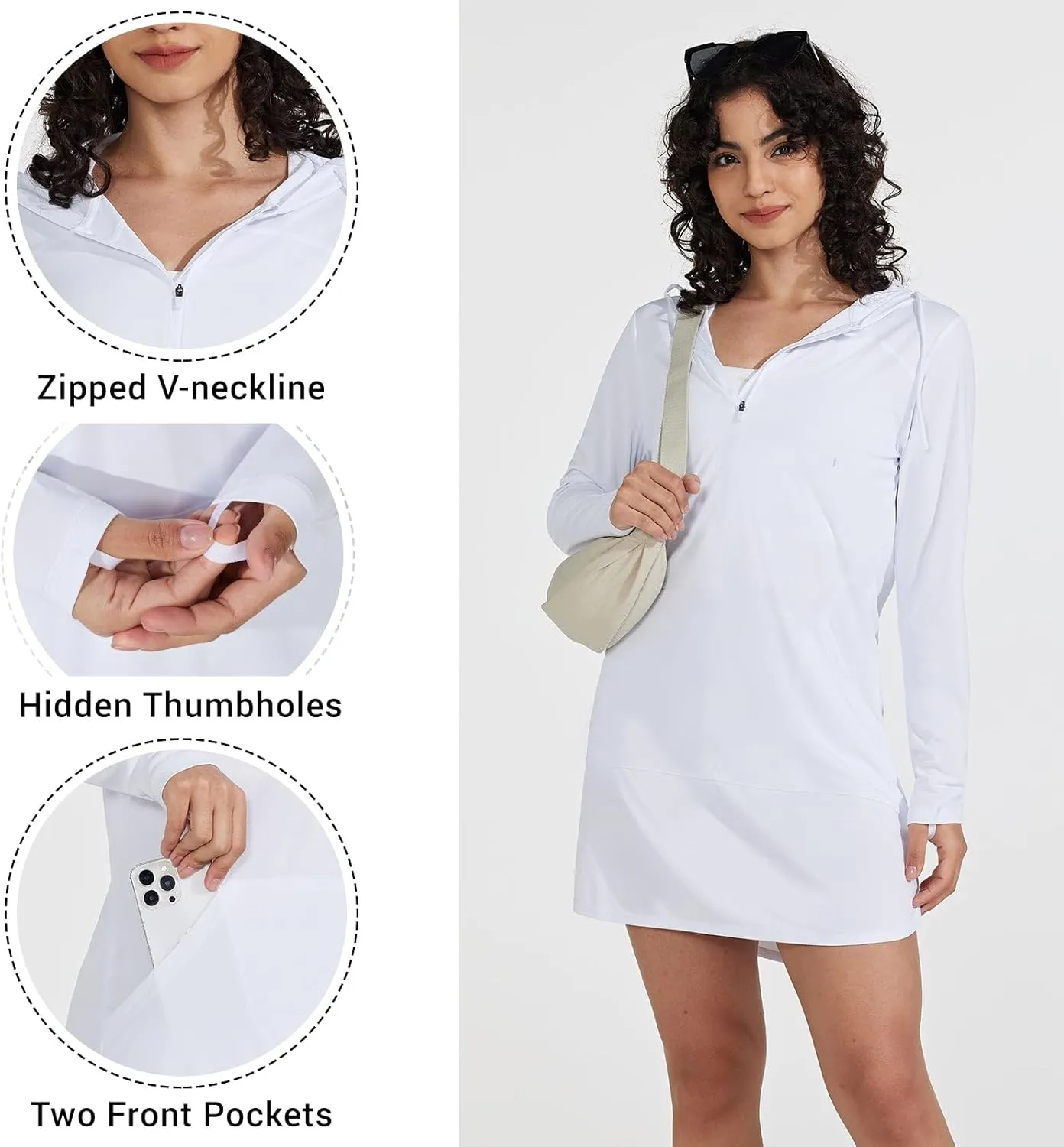 Willit Women's UPF 50  Swim Cover-Up Dress Hooded Beach Sun Long Sleeve Swimwear Quick Dry SPF Swim Shirts