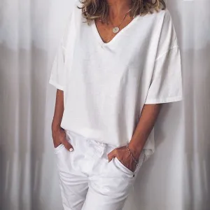 Women Casual Tee Plus Size Short Sleeve V-Neck Plain Shirts Summer Sexy T-Shirt Loose Fitting Shirts Basic Top Tunic Tees XXXXXL