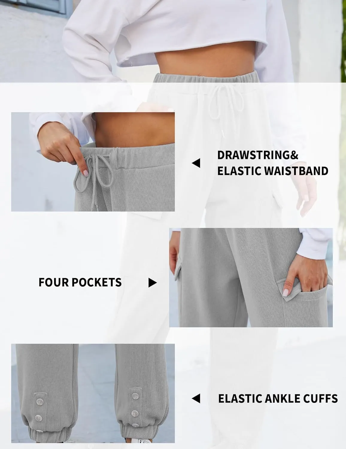 Women Cinch Bottom Cargo Sweatpants Casual Baggy High Waisted Wide Leg Joggers Pants Trousers with Pockets
