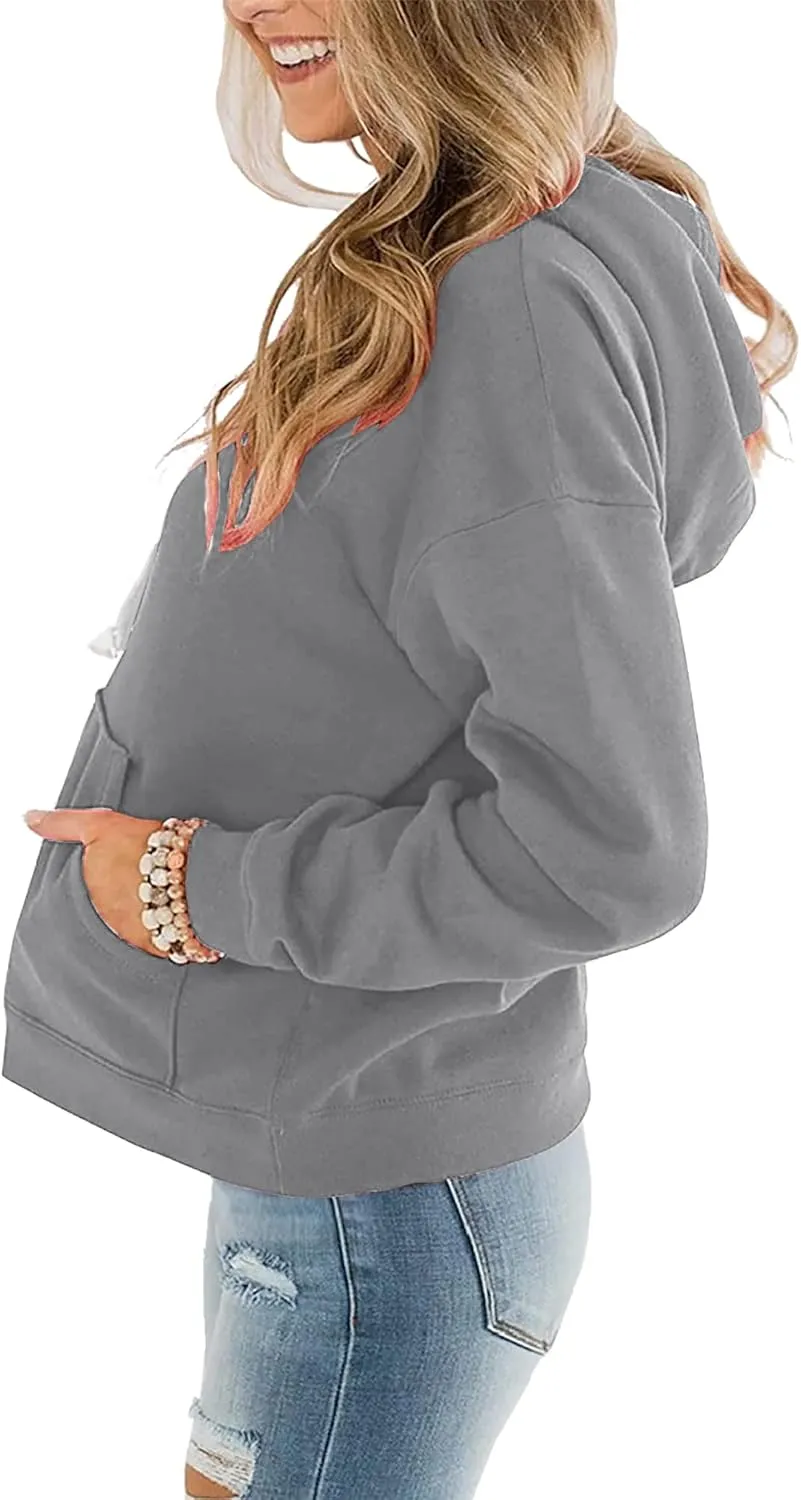 Women Hoodies Pullover Casual Thin Sweatshirts with Pockets Loose Fit Long Sleeve Drawstring Design Hoody Sweatshirt