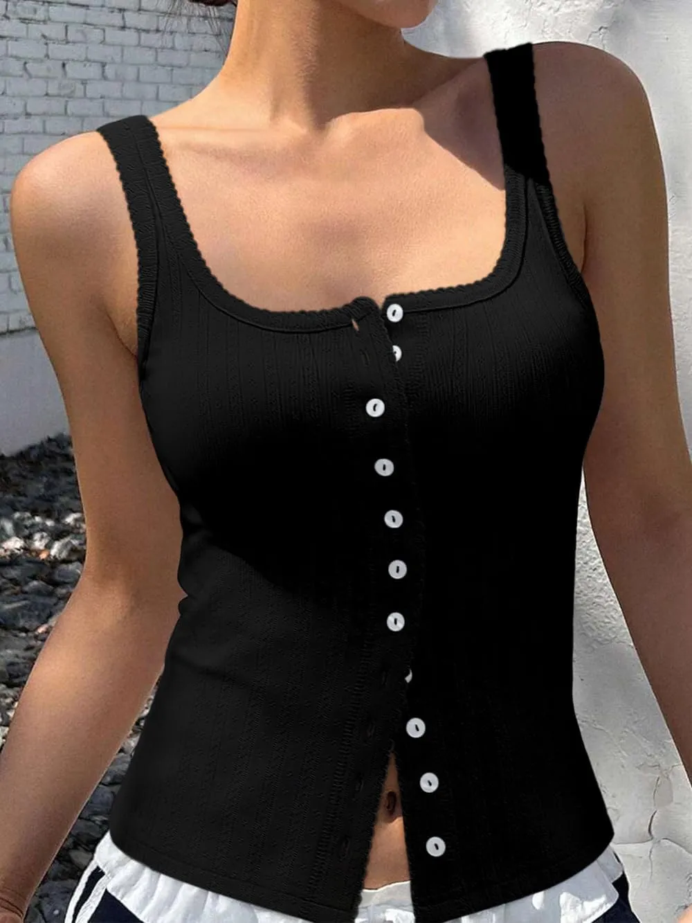 Women Square Neck Crop Tank Tops Sexy Y2K Summer Sleeveless Button Down Fitted Shirts Lace Going Out Camisole Tops
