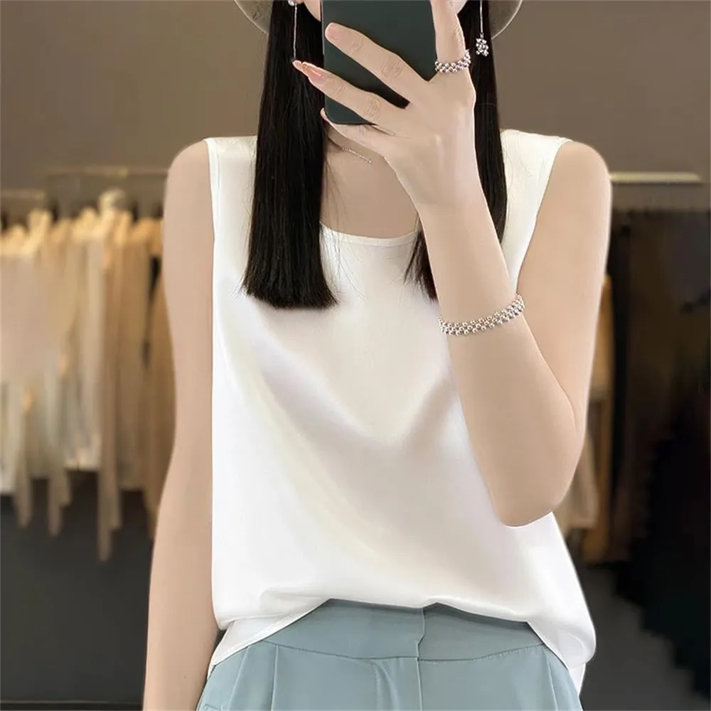 Women Summer Sleeveless Basic Tank Tops Casual Solid Sexy O-Neck Camisole Shirt