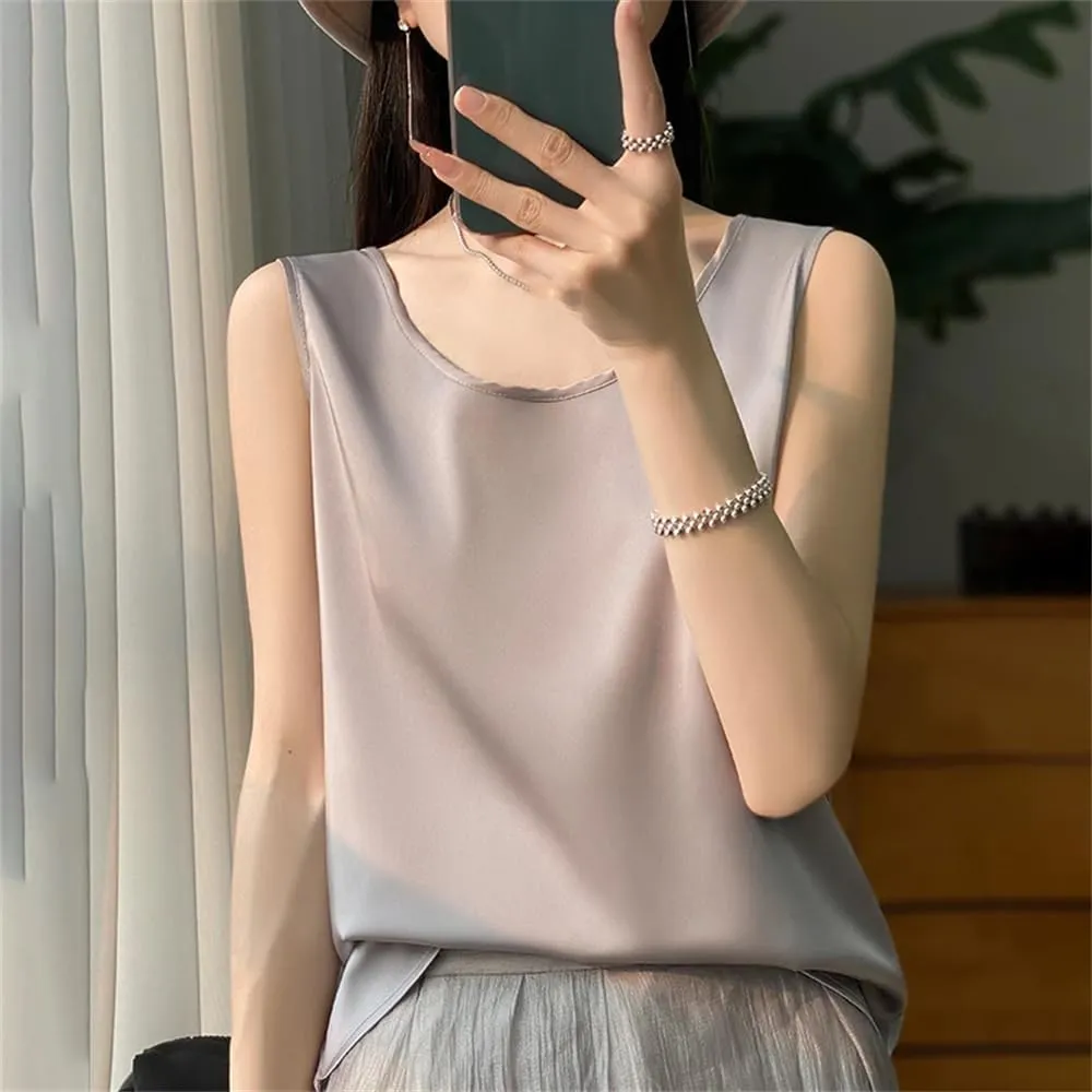 Women Summer Sleeveless Basic Tank Tops Casual Solid Sexy O-Neck Camisole Shirt