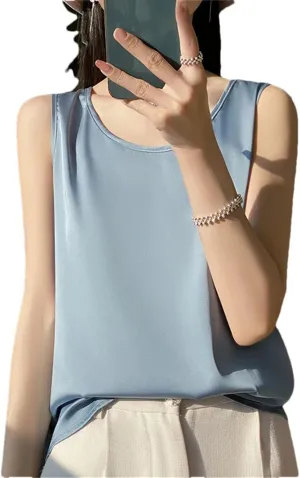 Women Summer Sleeveless Basic Tank Tops Casual Solid Sexy O-Neck Camisole Shirt