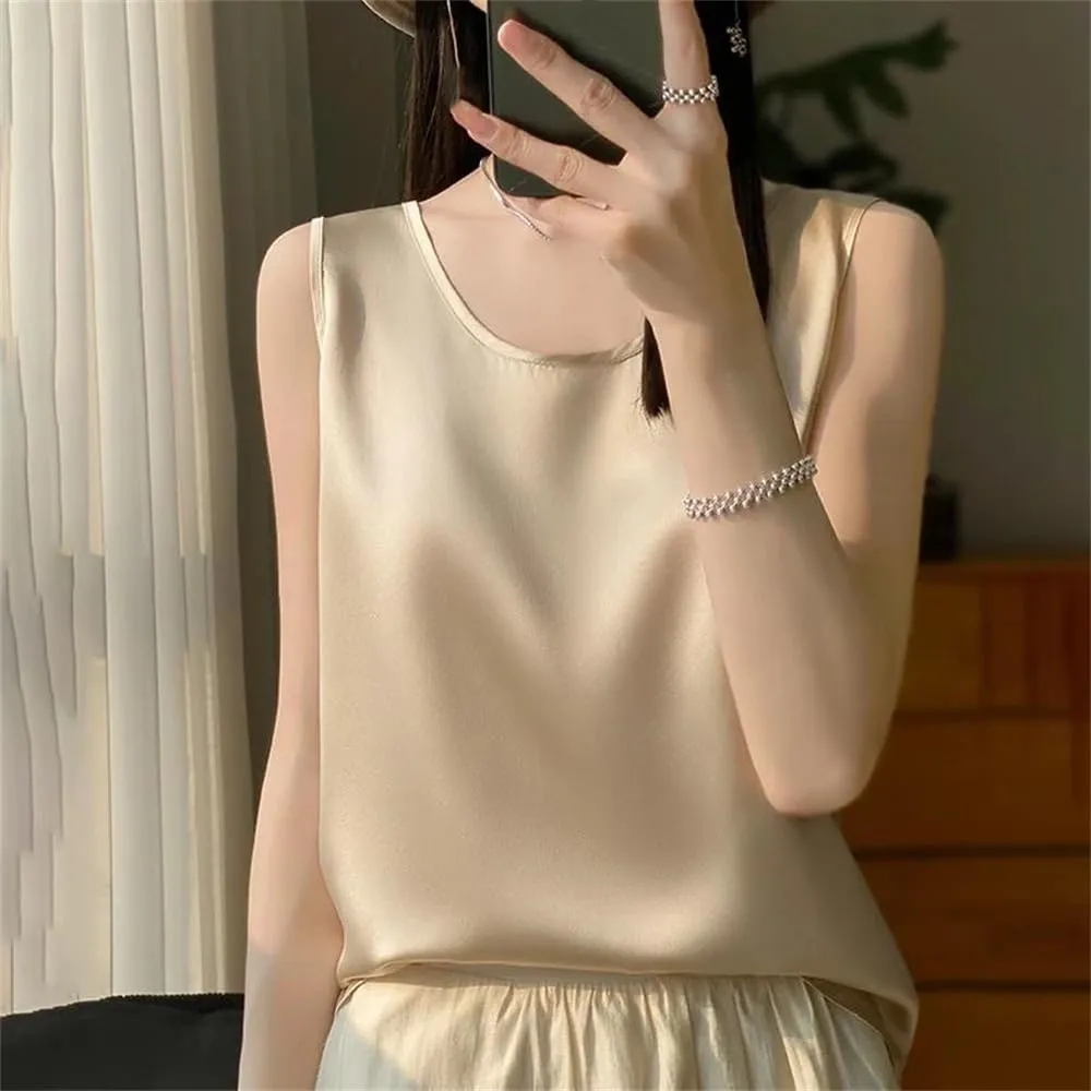 Women Summer Sleeveless Basic Tank Tops Casual Solid Sexy O-Neck Camisole Shirt