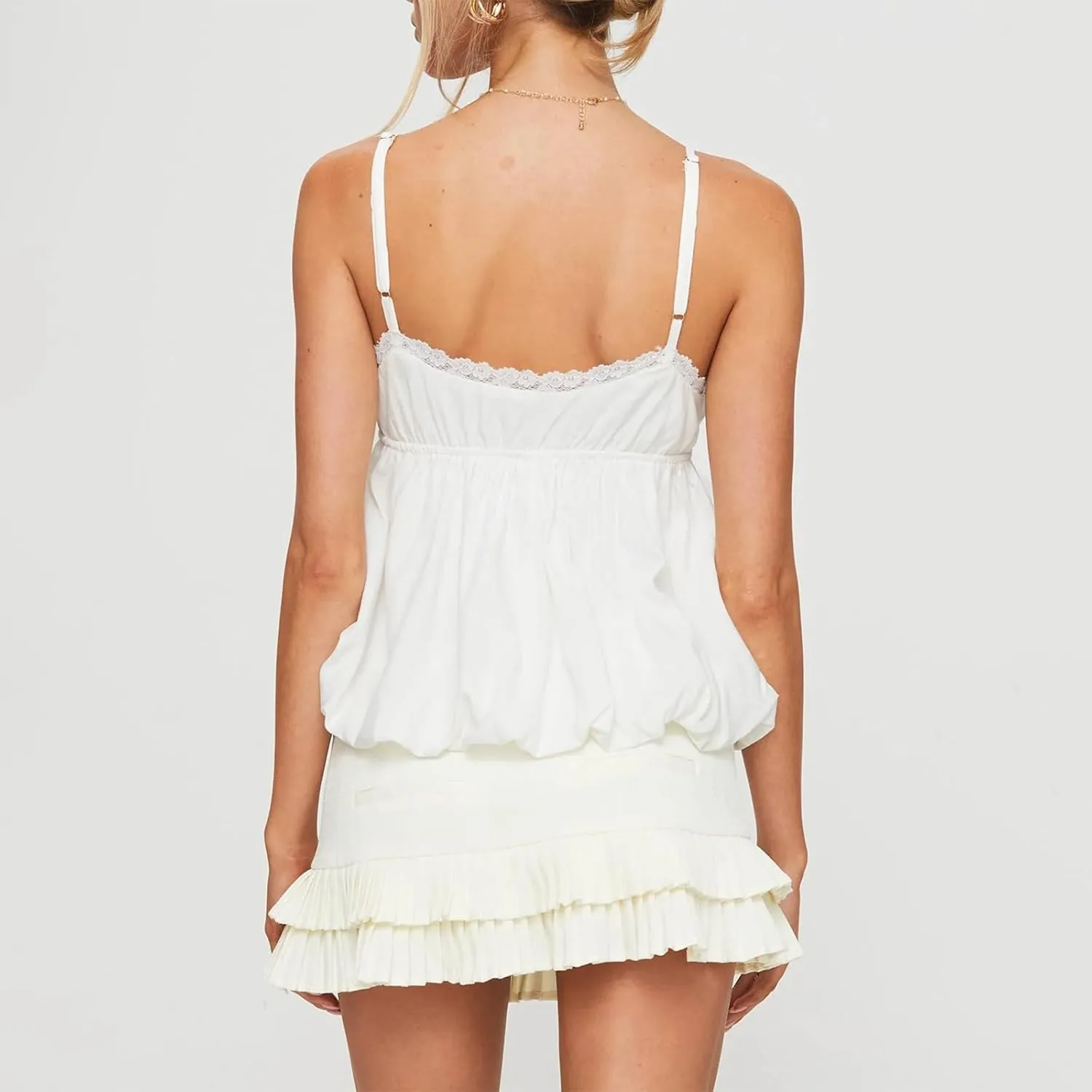Women Y2K Cami Shirt Sexy V Neck Sleeveless Peplum Crop Top Spaghetti Strap Babydoll Tank Tops Going Out Camisole