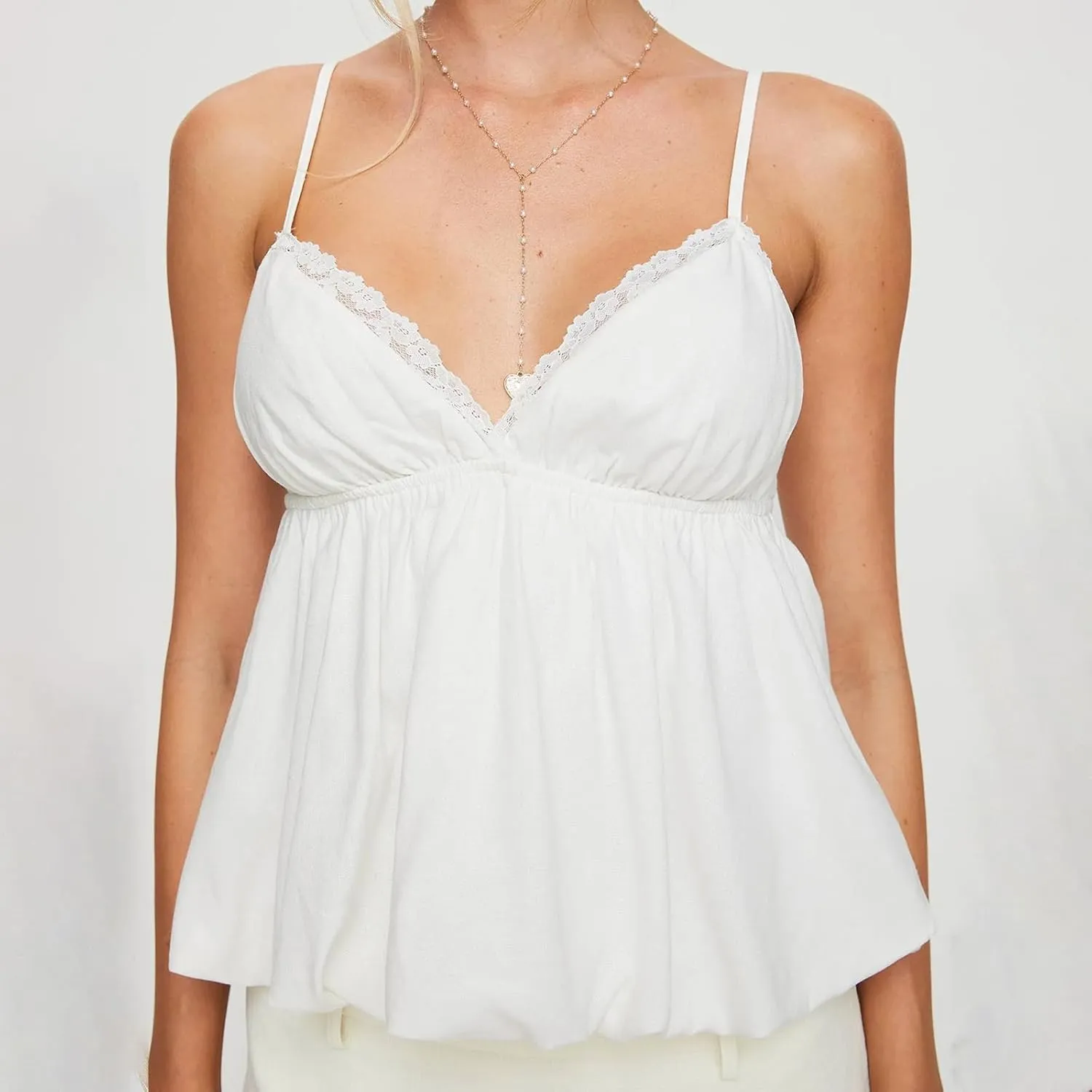 Women Y2K Cami Shirt Sexy V Neck Sleeveless Peplum Crop Top Spaghetti Strap Babydoll Tank Tops Going Out Camisole