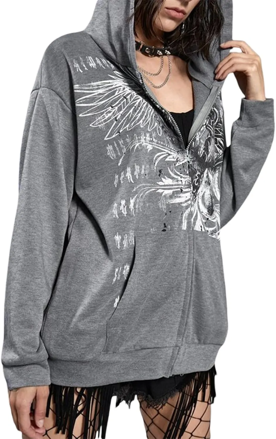 Women Y2k Zip Up Hoodie Vintage Graphic Oversized Sweatshirt Aesthetic Harajuku Teen Girls Jacket