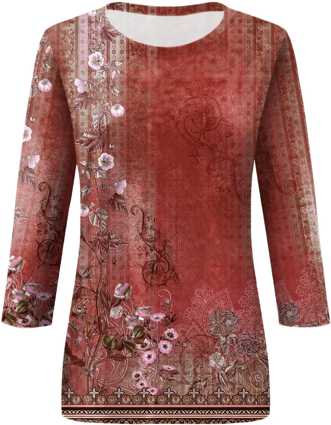 Women's 3/4 Sleeve Shirts Crew Neck Loose Tops Casual Solid Color Tshirts Trendy Basic Tunic Summer Ladies Tops