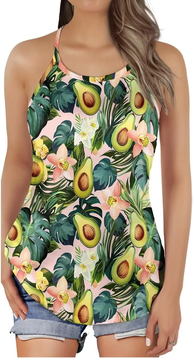 Women's Camisole Tank Tops - Avocado Spaghetti Strap Criss Cross Open Back Tank Summer Top for Women Series 33