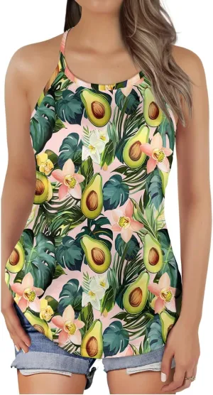 Women's Camisole Tank Tops - Avocado Spaghetti Strap Criss Cross Open Back Tank Summer Top for Women Series 33