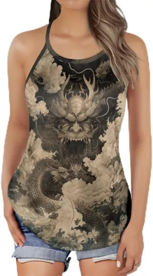 Women's Camisole Tank Tops - Chinese Dragon Spaghetti Strap Criss Cross Open Back Tank Summer Top for Women Series 14