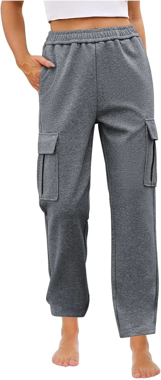 Womens Cargo Sweatpants Casual Elastic High Waist Joggers Pants 2024 Trendy Lounge Trousers with Pockets Fall Outfits