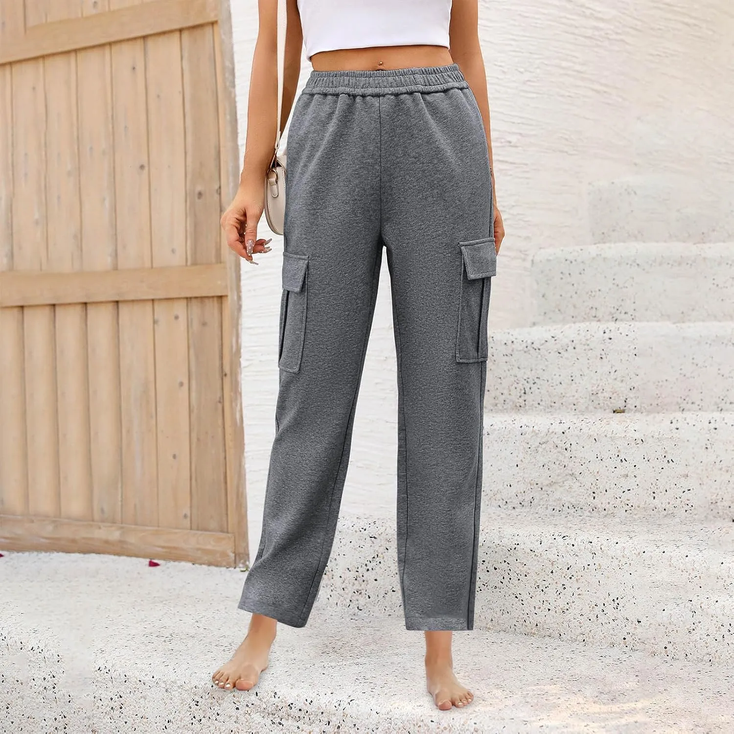 Womens Cargo Sweatpants Casual Elastic High Waist Joggers Pants 2024 Trendy Lounge Trousers with Pockets Fall Outfits