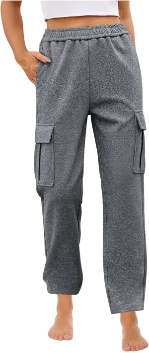 Womens Cargo Sweatpants Casual Elastic High Waist Joggers Pants 2024 Trendy Lounge Trousers with Pockets Fall Outfits