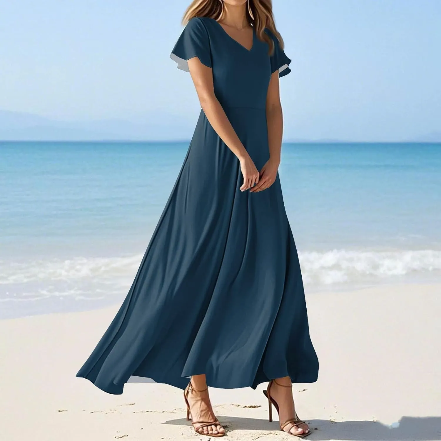 Womens Casual Dresses Maternity Ruffle Solid Funny Daily Wear Swing Tea Party Dresses That Hide Tummy Bulge