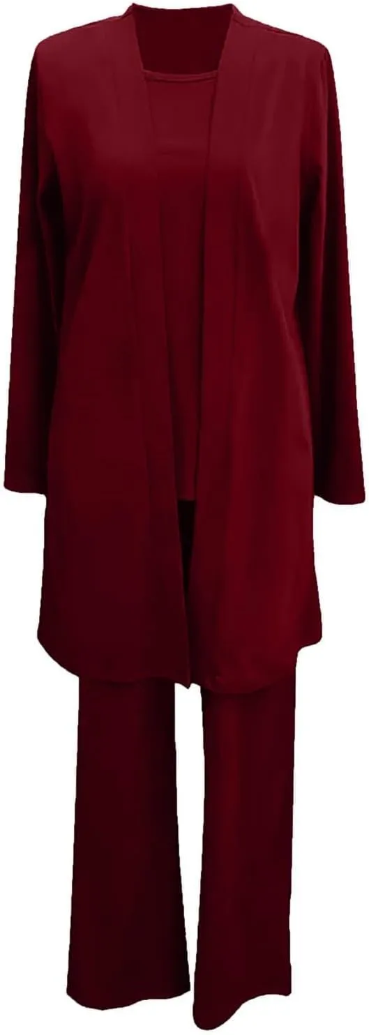 Womens Chiffon 3 Piece Outfit Sets Solid Formal Wide Leg Pant Suits Dressy Wedding Guest Pantsuits
