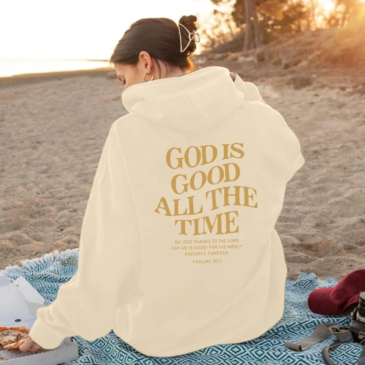Women's Christian God Is Good All The Time Oversized Hoodies Cute Graphic Jesus Letter Pullover Sweatshirts Faith Y2K