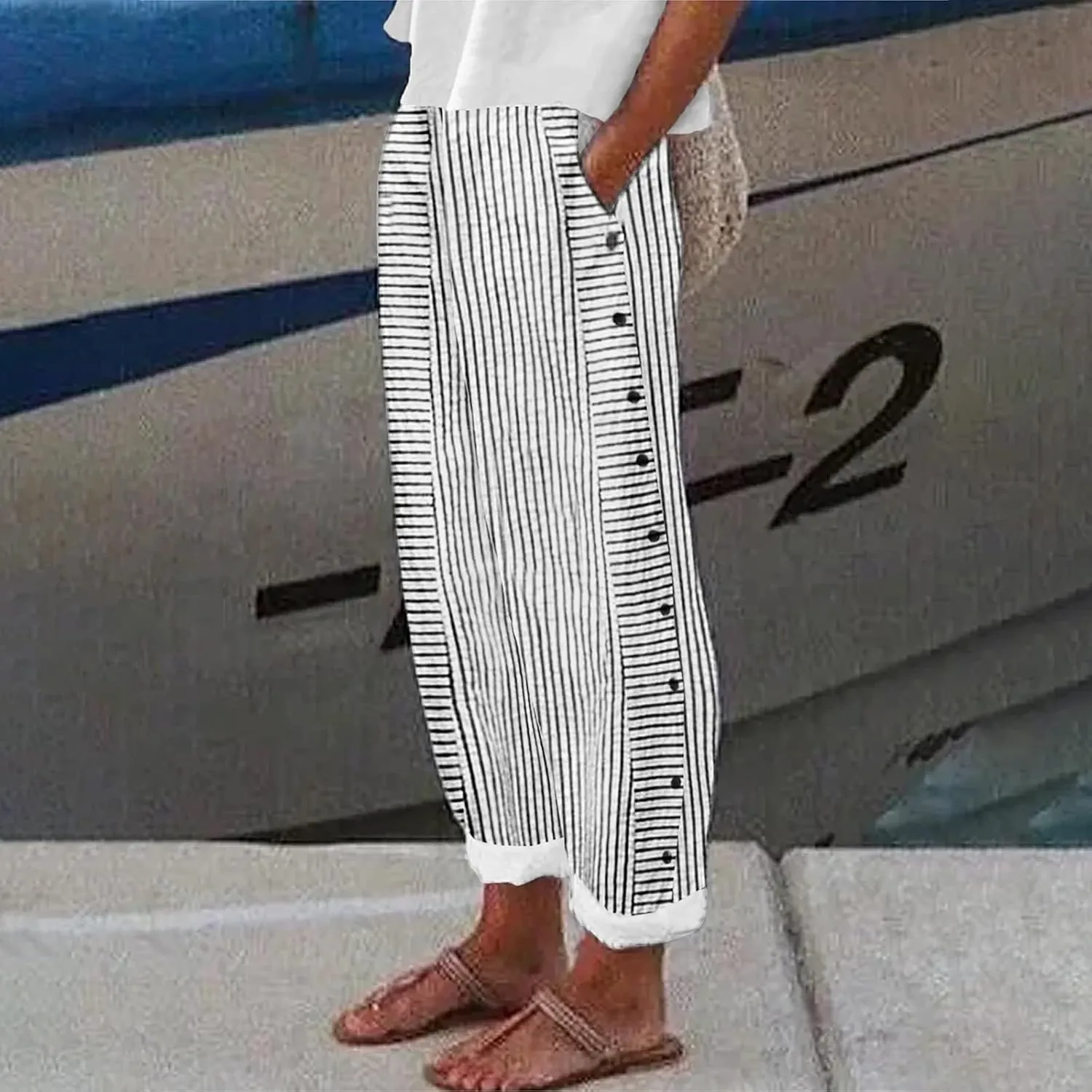 Womens Cotton Linen Palazzo Pants Loose Cotton and Linen Casual Pants Wide Leg Long Lounge Pant Trousers Straight